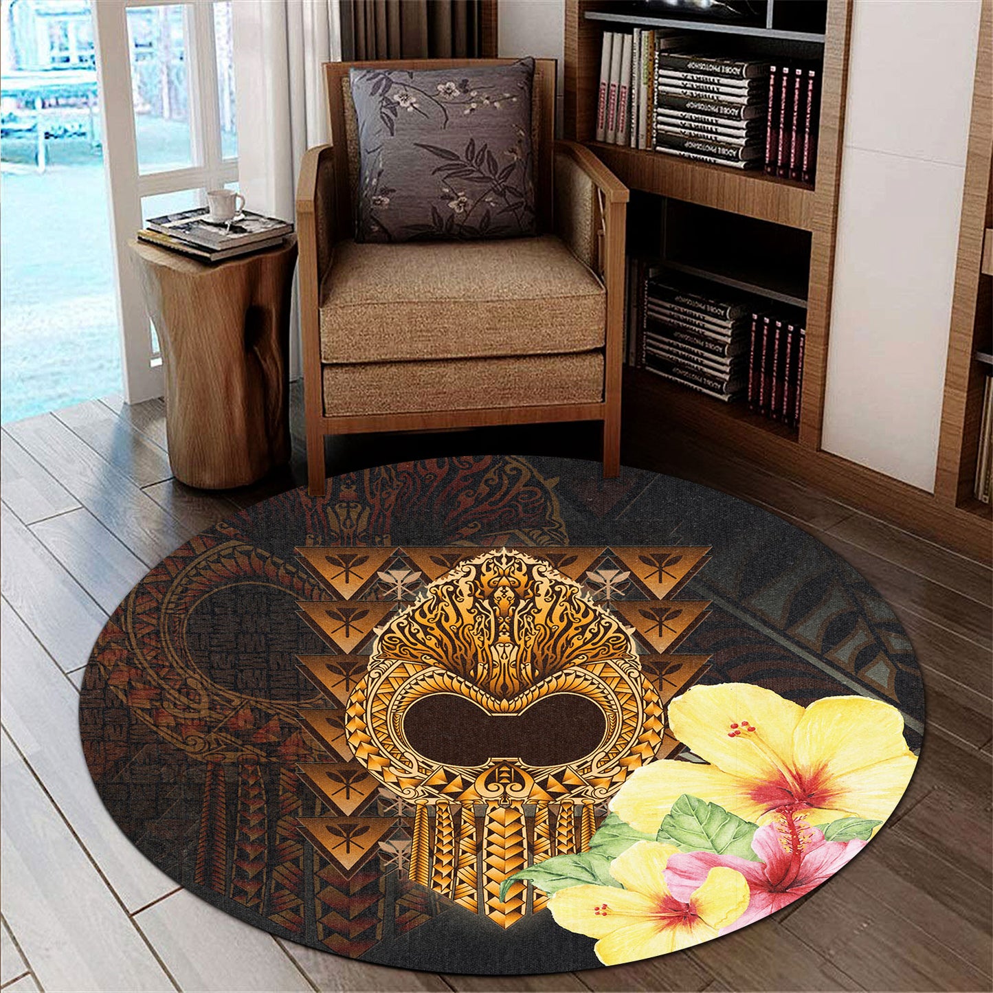 Hawaii Round Rug Ikaika Hawaiian With Hibiscus Flowers Retro Style