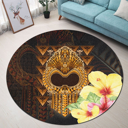 Hawaii Round Rug Ikaika Hawaiian With Hibiscus Flowers Retro Style