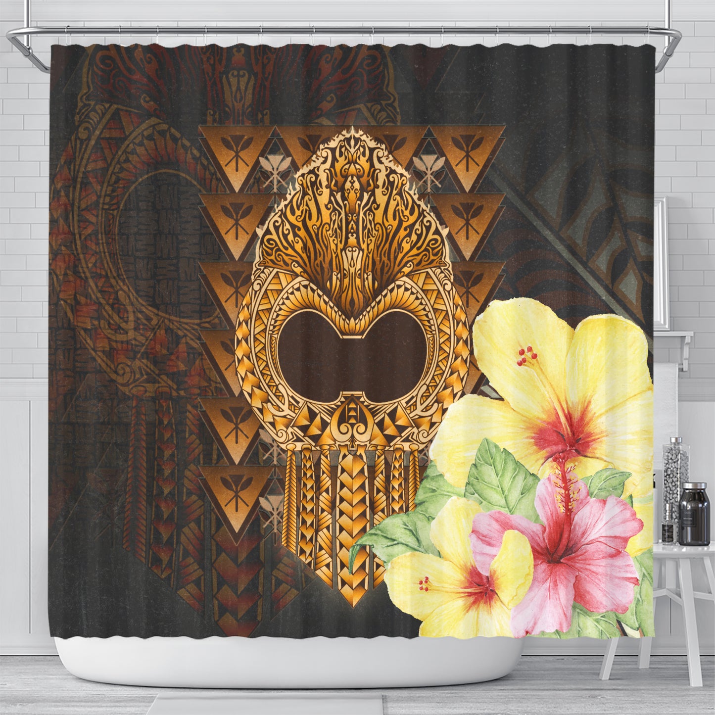 Hawaii Shower Curtain Ikaika Hawaiian With Hibiscus Flowers Retro Style