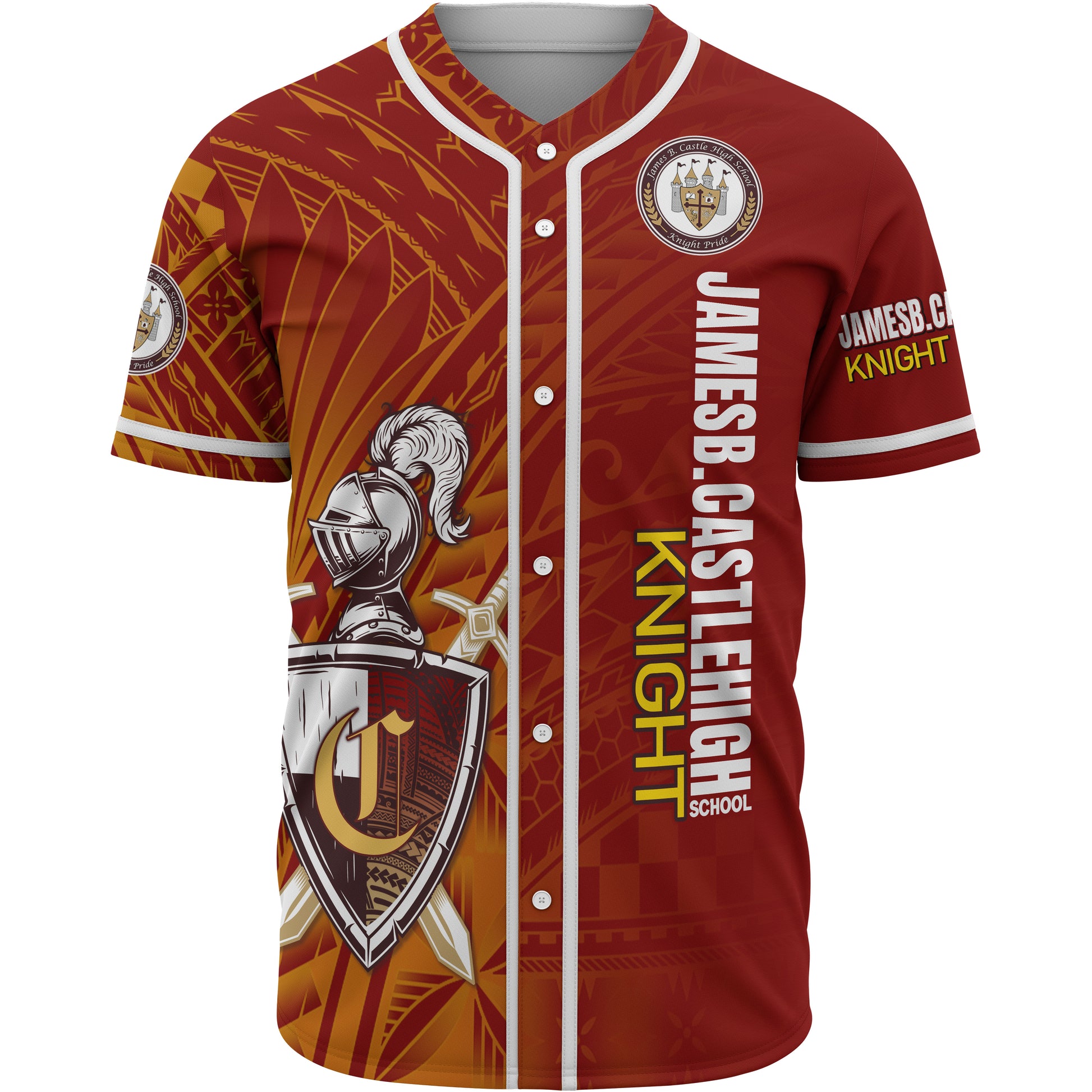 Hawaii James B. Castle High School Baseball Shirt - Knights With Shield Hawaii Patterns