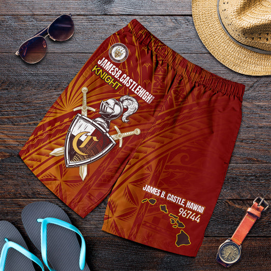 Hawaii James B. Castle High School Men Short - Knights With Shield Hawaii Patterns