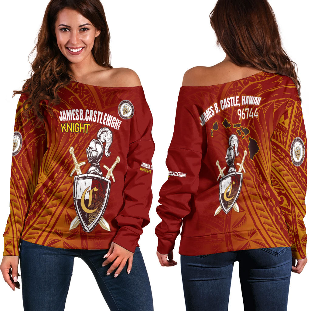 Hawaii James B. Castle High School Off Shoulder Sweatshirt - Knights With Shield Hawaii Patterns