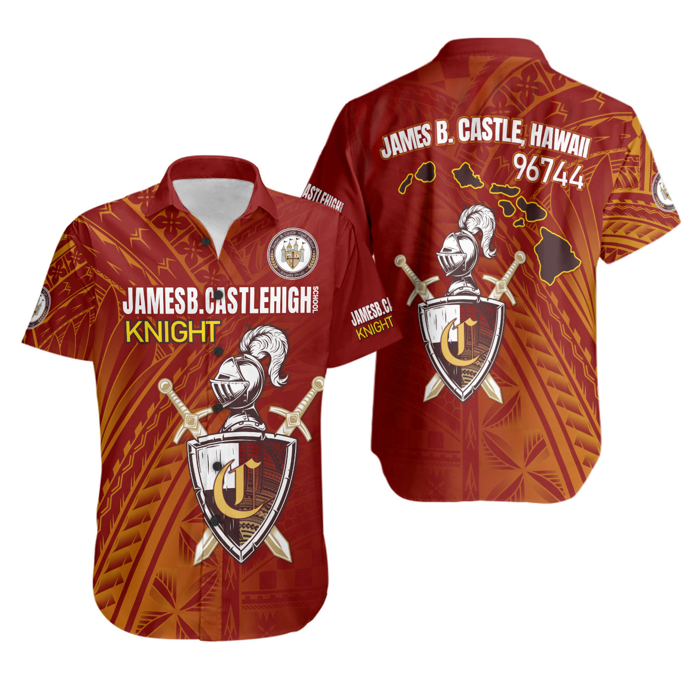 Hawaii James B. Castle High School Short Sleeve Shirt - Knights With Shield Hawaii Patterns
