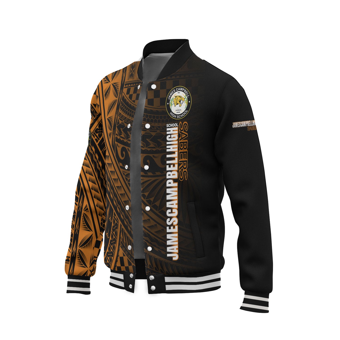Hawaii James Campbell High School Baseball Jacket - Head Saber Tooth Mascot Hawaii Patterns