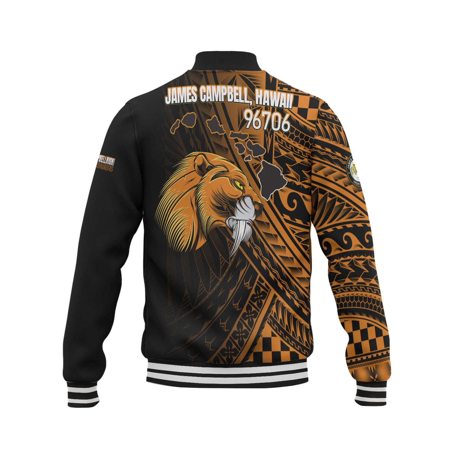 Hawaii James Campbell High School Baseball Jacket - Head Saber Tooth Mascot Hawaii Patterns