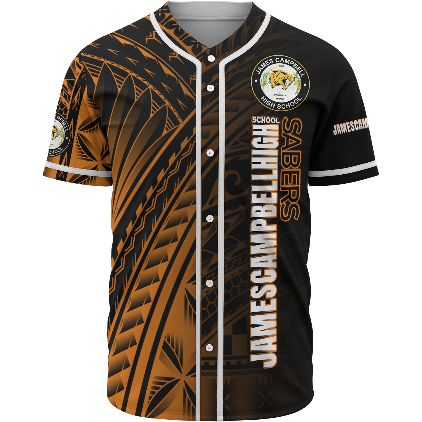 Hawaii James Campbell High School Baseball Shirt - Head Saber Tooth Mascot Hawaii Patterns