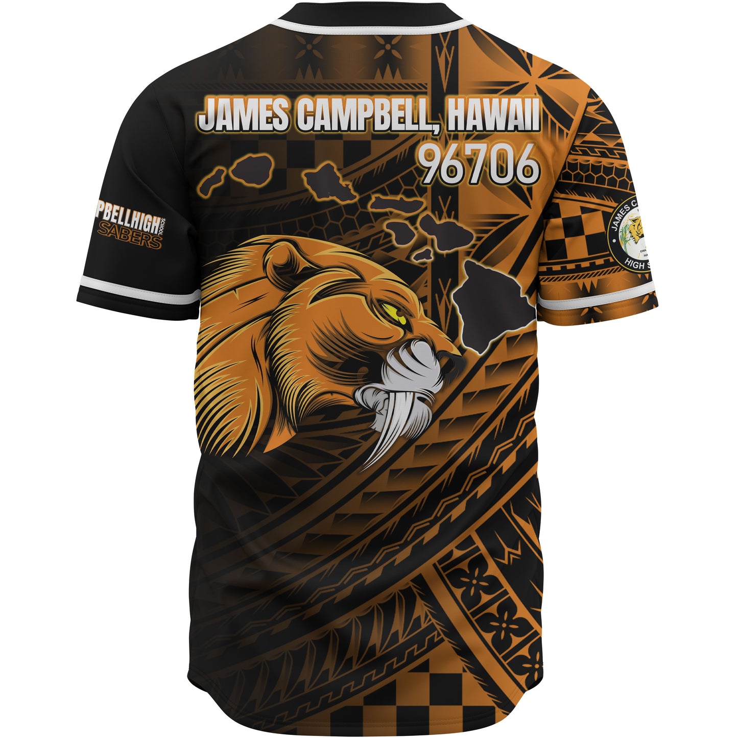 Hawaii James Campbell High School Baseball Shirt - Head Saber Tooth Mascot Hawaii Patterns