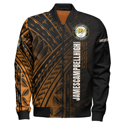 Hawaii James Campbell High School Bomber Jacket - Head Saber Tooth Mascot Hawaii Patterns