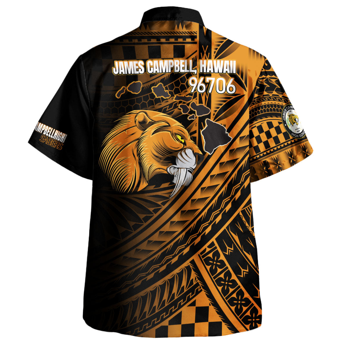 Hawaii James Campbell High School Hawaiian Shirt - Head Saber Tooth Mascot Hawaii Patterns