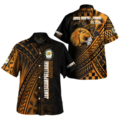 Hawaii James Campbell High School Hawaiian Shirt - Head Saber Tooth Mascot Hawaii Patterns