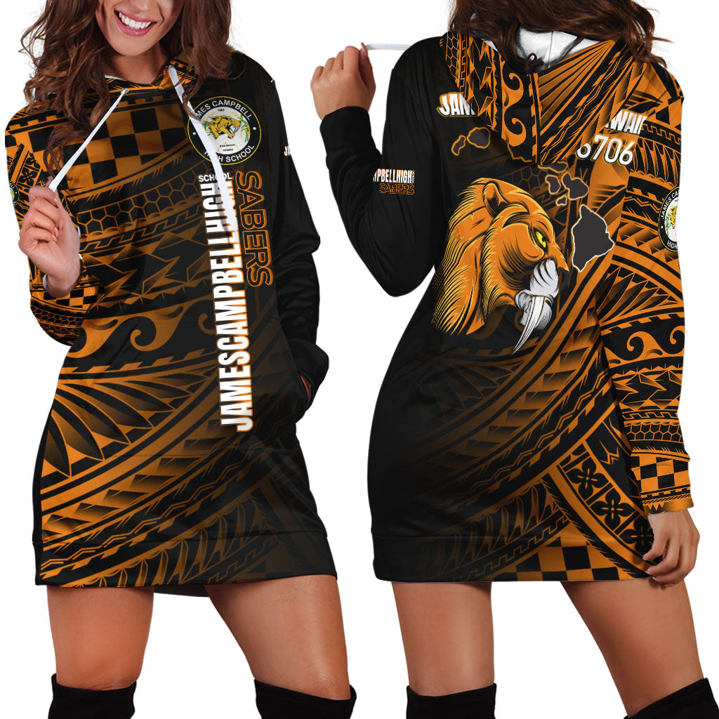 Hawaii James Campbell High School Hoodie Dress - Head Saber Tooth Mascot Hawaii Patterns