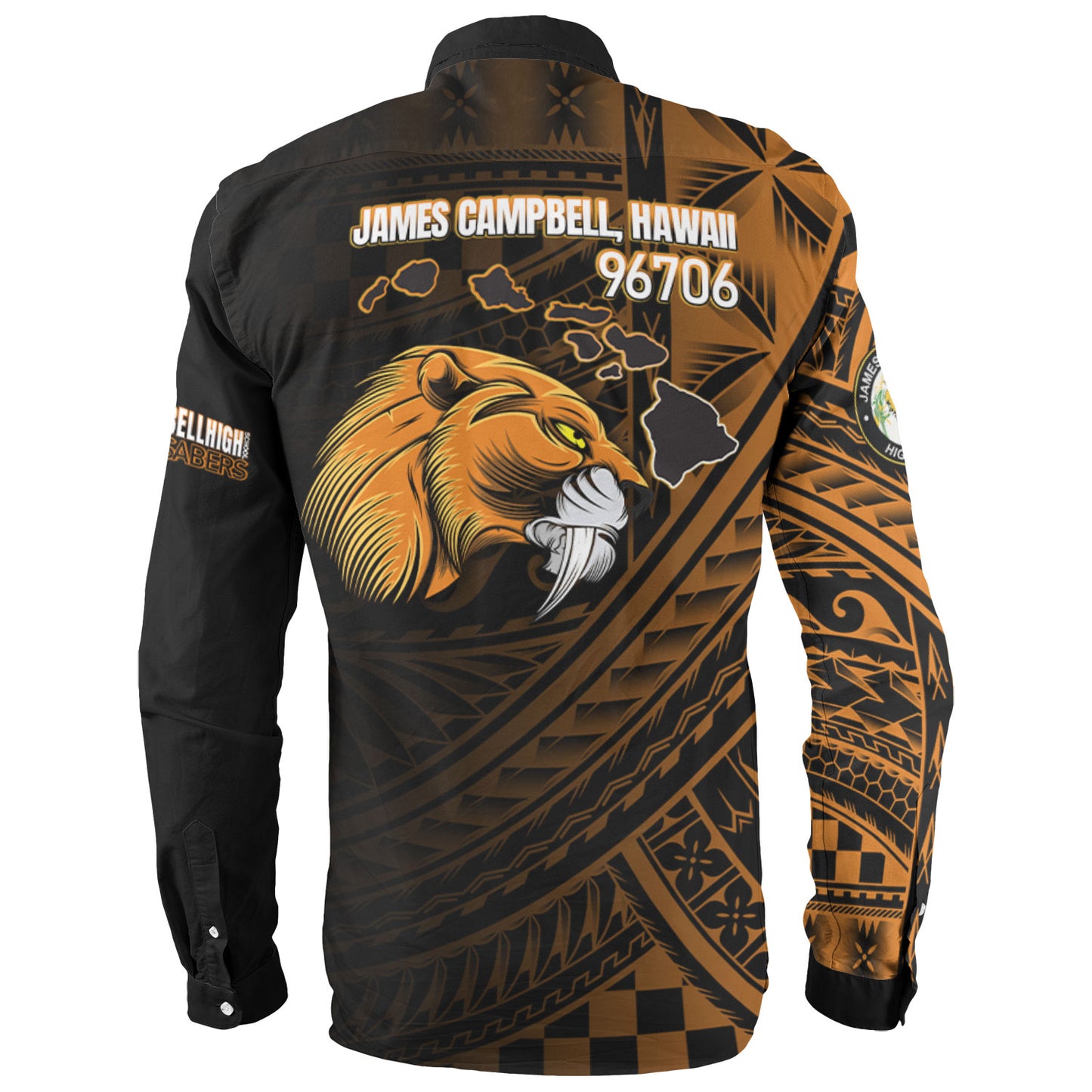 Hawaii James Campbell High School Long Sleeve Shirt - Head Saber Tooth Mascot Hawaii Patterns