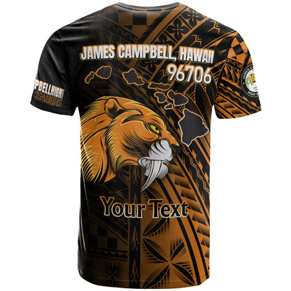 Hawaii James Campbell High School T-Shirt - Custom Head Saber Tooth Mascot Hawaii Patterns