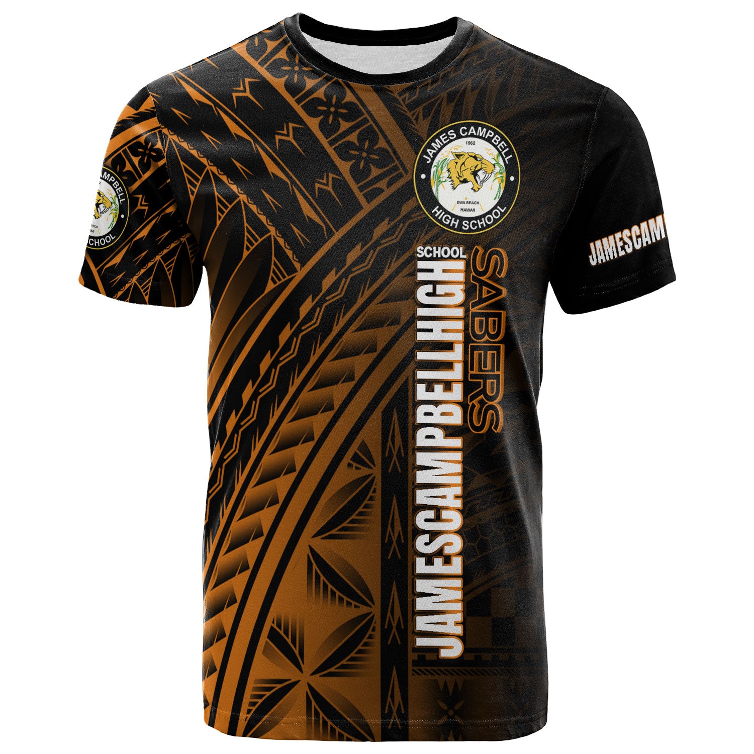Hawaii James Campbell High School T-Shirt - Custom Head Saber Tooth Mascot Hawaii Patterns