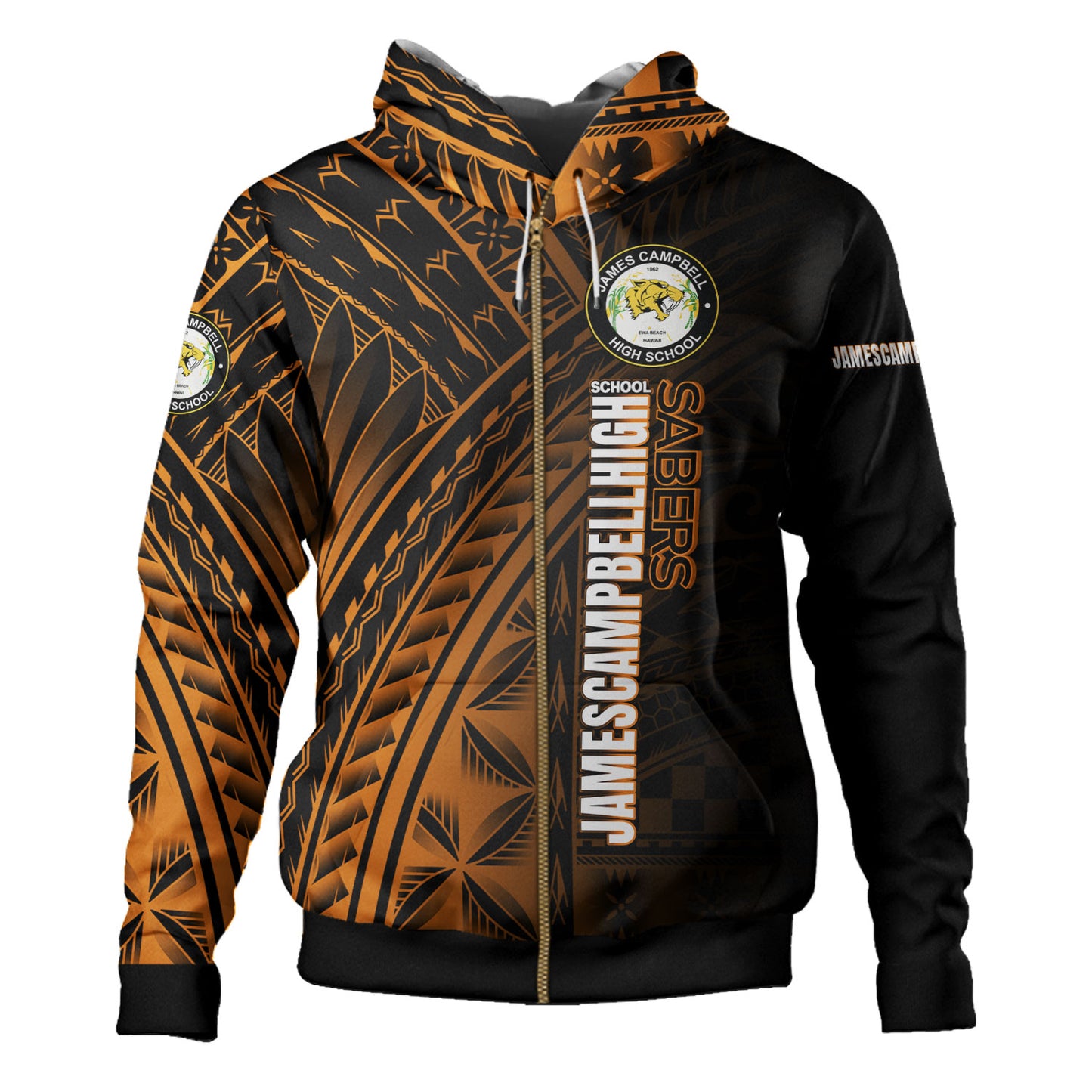 Hawaii James Campbell High School Hoodie - Custom Head Saber Tooth Mascot Hawaii Patterns