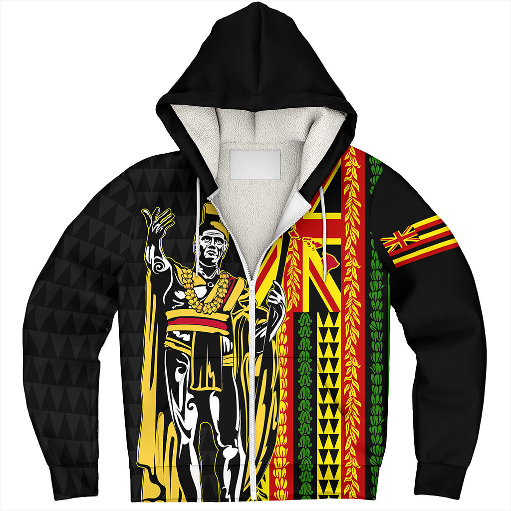 Hawaii Sherpa Hoodie Kanaka King Aloha Flag With Flower Lie Beautiful