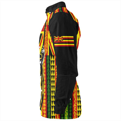 Hawaii Long Sleeve Shirt Kanaka King Aloha Flag With Flower Lie Beautiful