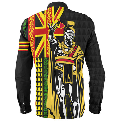Hawaii Long Sleeve Shirt Kanaka King Aloha Flag With Flower Lie Beautiful