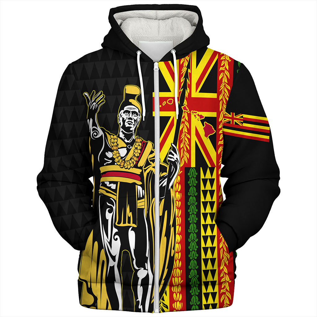Hawaii Sherpa Hoodie Kanaka King Aloha Flag With Flower Lie Beautiful