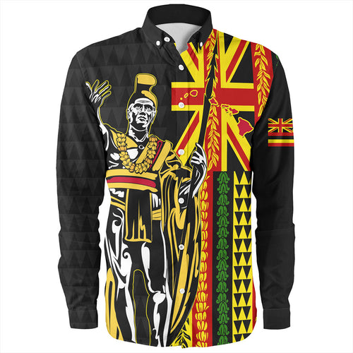 Hawaii Long Sleeve Shirt Kanaka King Aloha Flag With Flower Lie Beautiful
