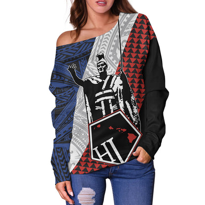 Hawaii Off Shoulder Sweatshirt Kanaka Maoli Cover Kakau Polynesian