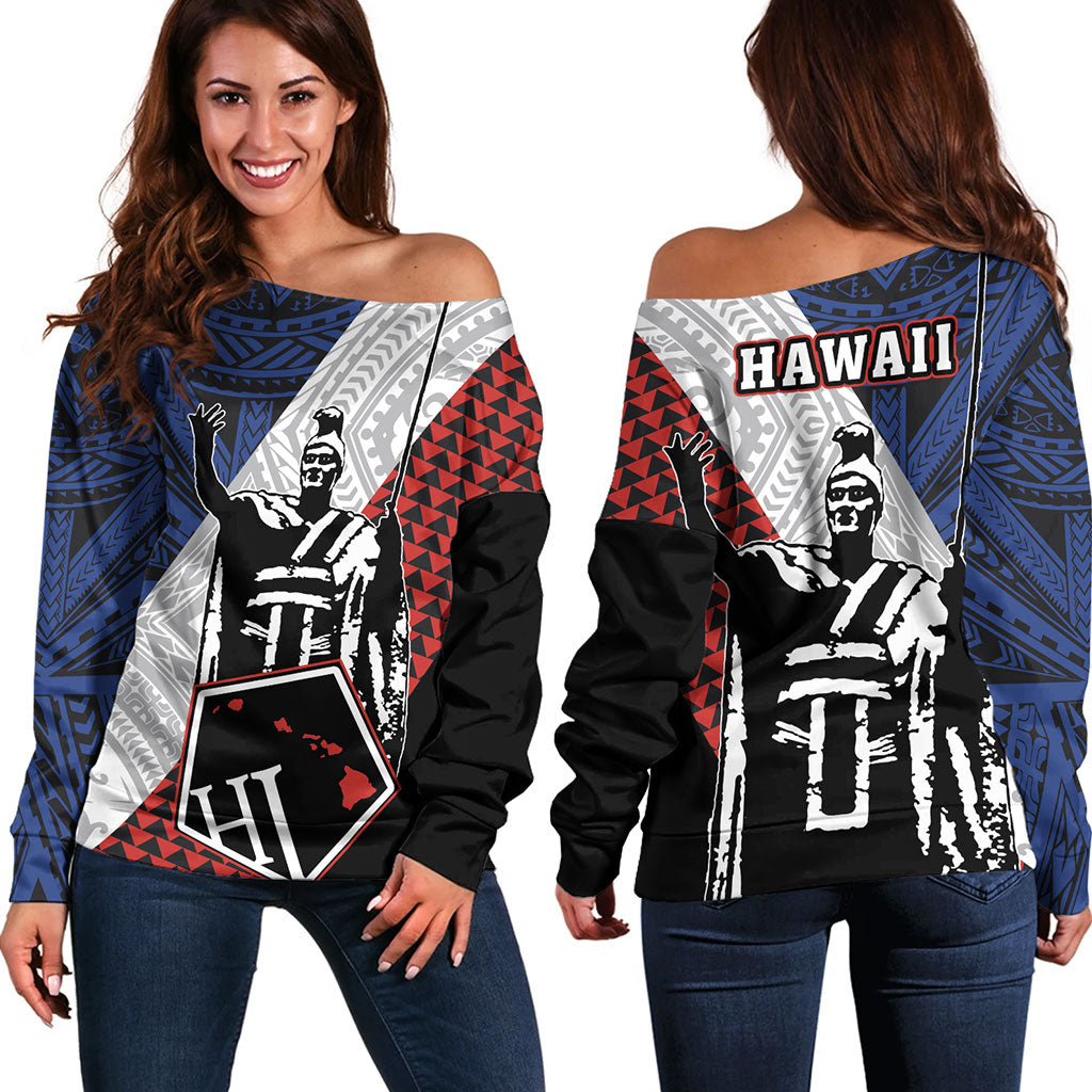 Hawaii Off Shoulder Sweatshirt Kanaka Maoli Cover Kakau Polynesian