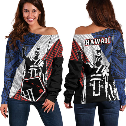 Hawaii Off Shoulder Sweatshirt Kanaka Maoli Cover Kakau Polynesian