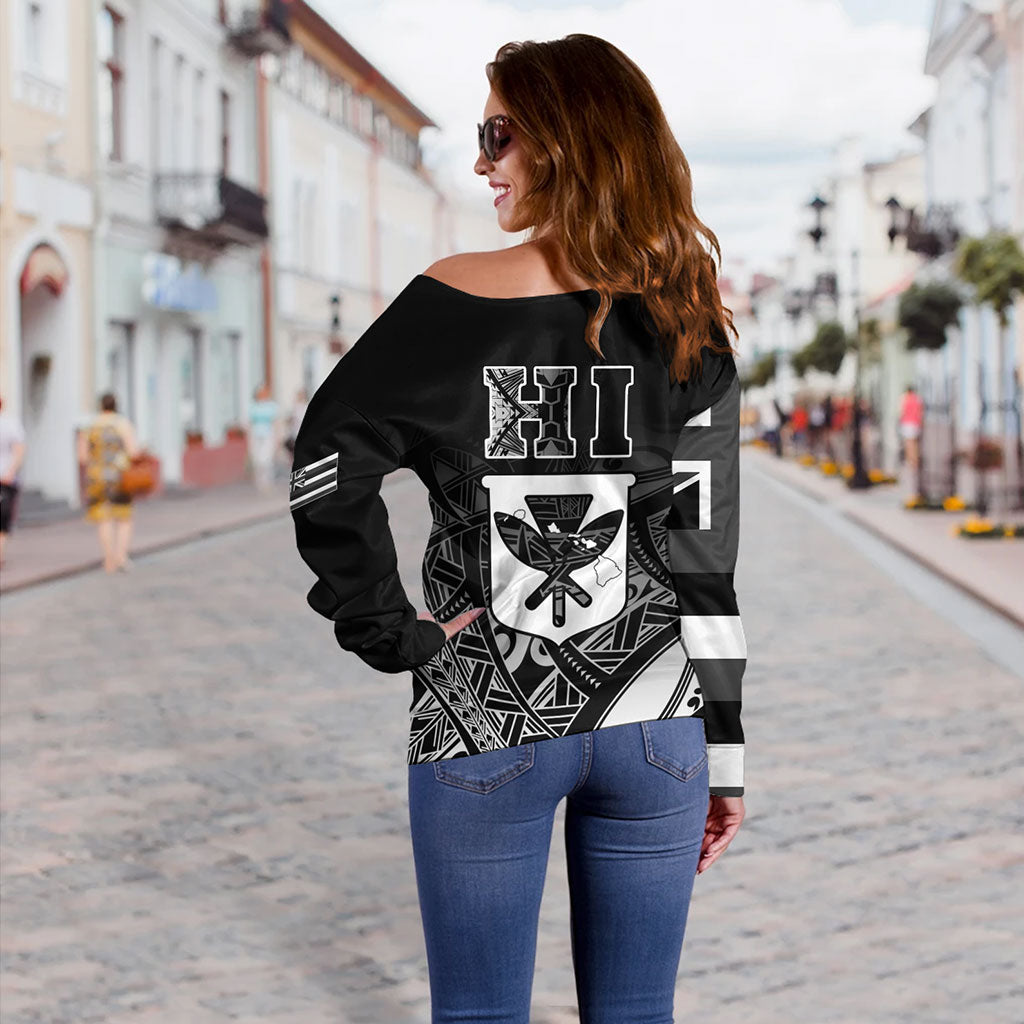 Hawaii Off Shoulder Sweatshirt Kanaka Tribal Style Gradient