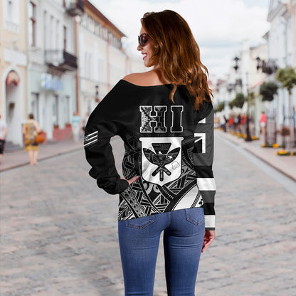 Hawaii Off Shoulder Sweatshirt Kanaka Tribal Style Gradient