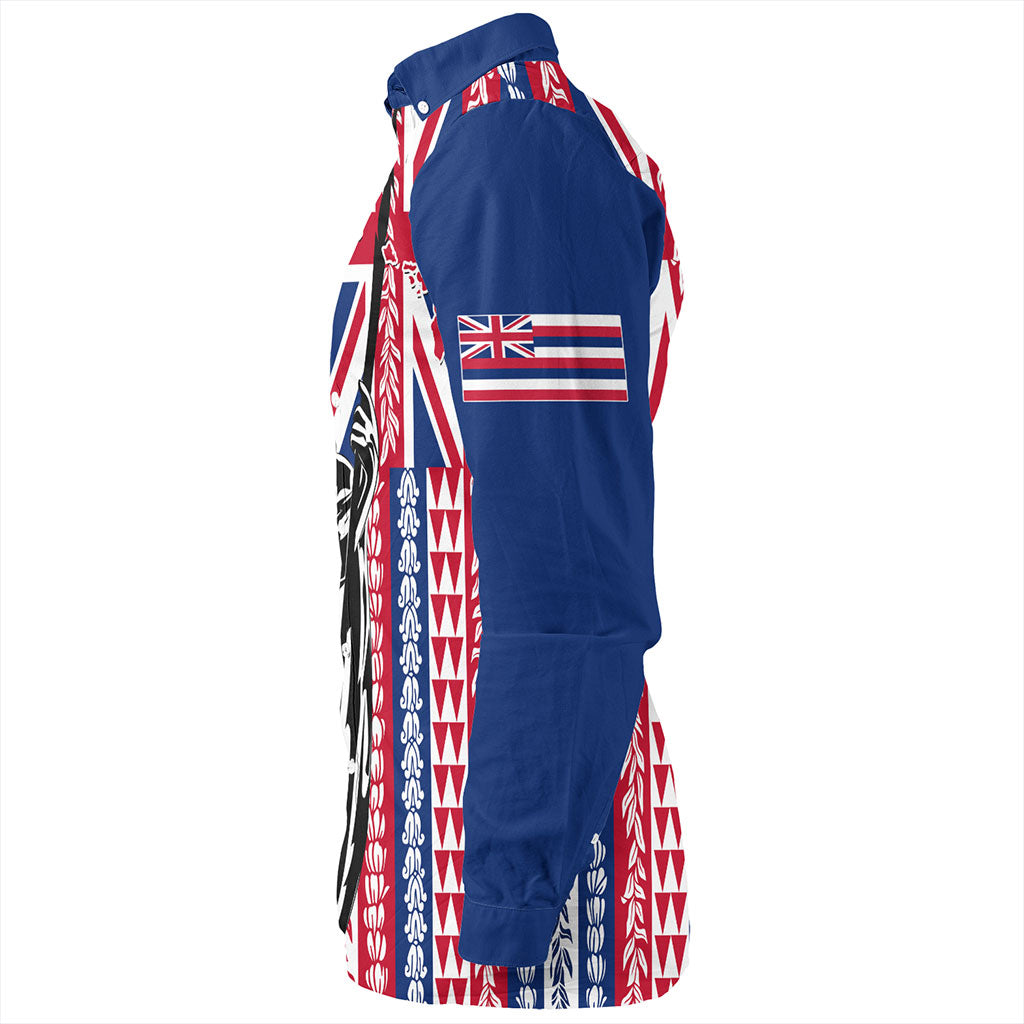 Hawaii Long Sleeve Shirt King Aloha Flag With Flower Lie Beautiful