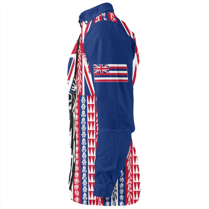 Hawaii Long Sleeve Shirt King Aloha Flag With Flower Lie Beautiful