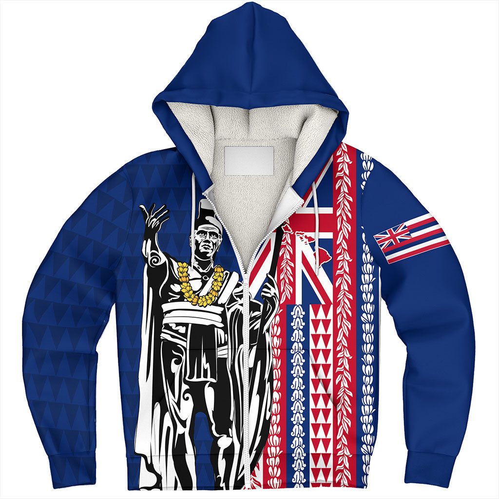 Hawaii Sherpa Hoodie King Aloha Flag With Flower Lie Beautiful