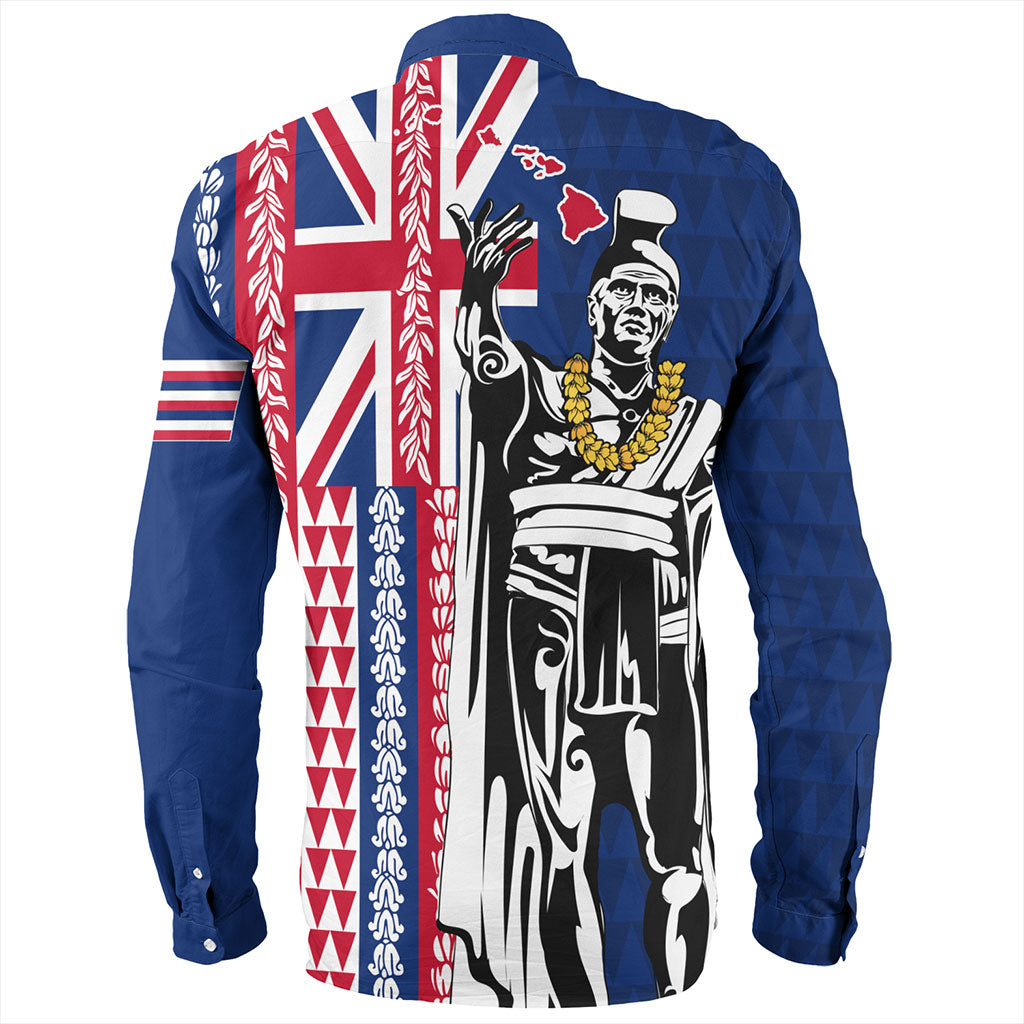 Hawaii Long Sleeve Shirt King Aloha Flag With Flower Lie Beautiful