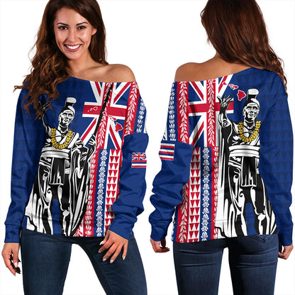 Hawaii Off Shoulder Sweatshirt King Aloha Flag With Flower Lie Beautiful