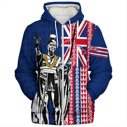 Hawaii Sherpa Hoodie King Aloha Flag With Flower Lie Beautiful