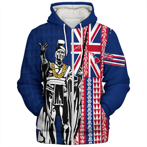 Hawaii Sherpa Hoodie King Aloha Flag With Flower Lie Beautiful