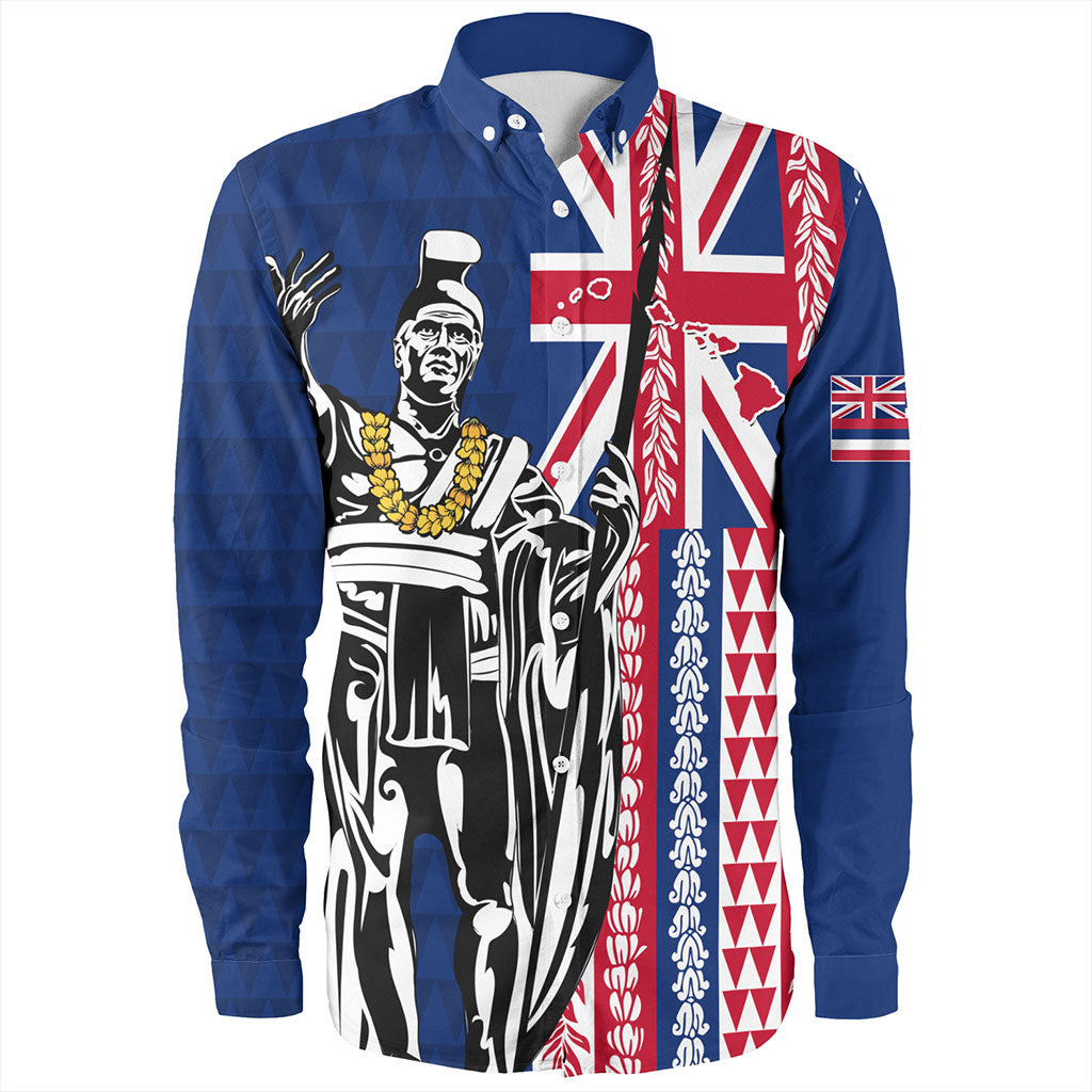 Hawaii Long Sleeve Shirt King Aloha Flag With Flower Lie Beautiful