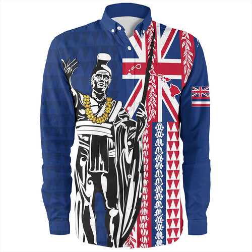 Hawaii Long Sleeve Shirt King Aloha Flag With Flower Lie Beautiful