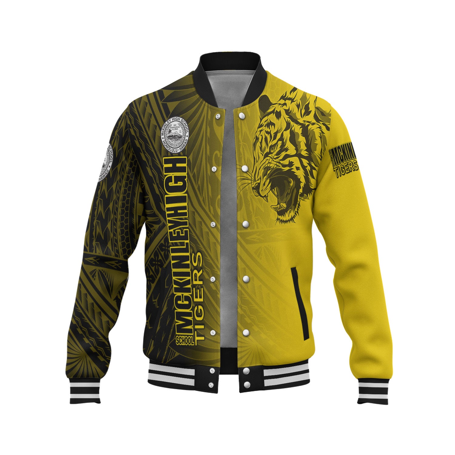 Hawaii McKinley High School Baseball Jacket - Tigers Mascot Hawaii Patterns