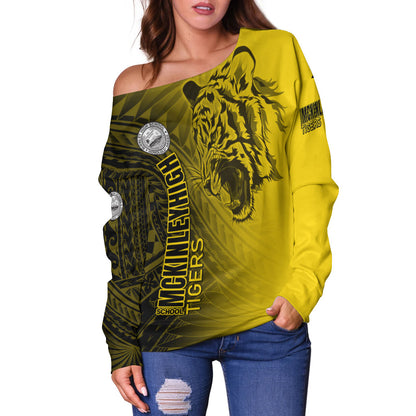 Hawaii McKinley High School Off Shoulder Sweatshirt - Tigers Mascot Hawaii Patterns