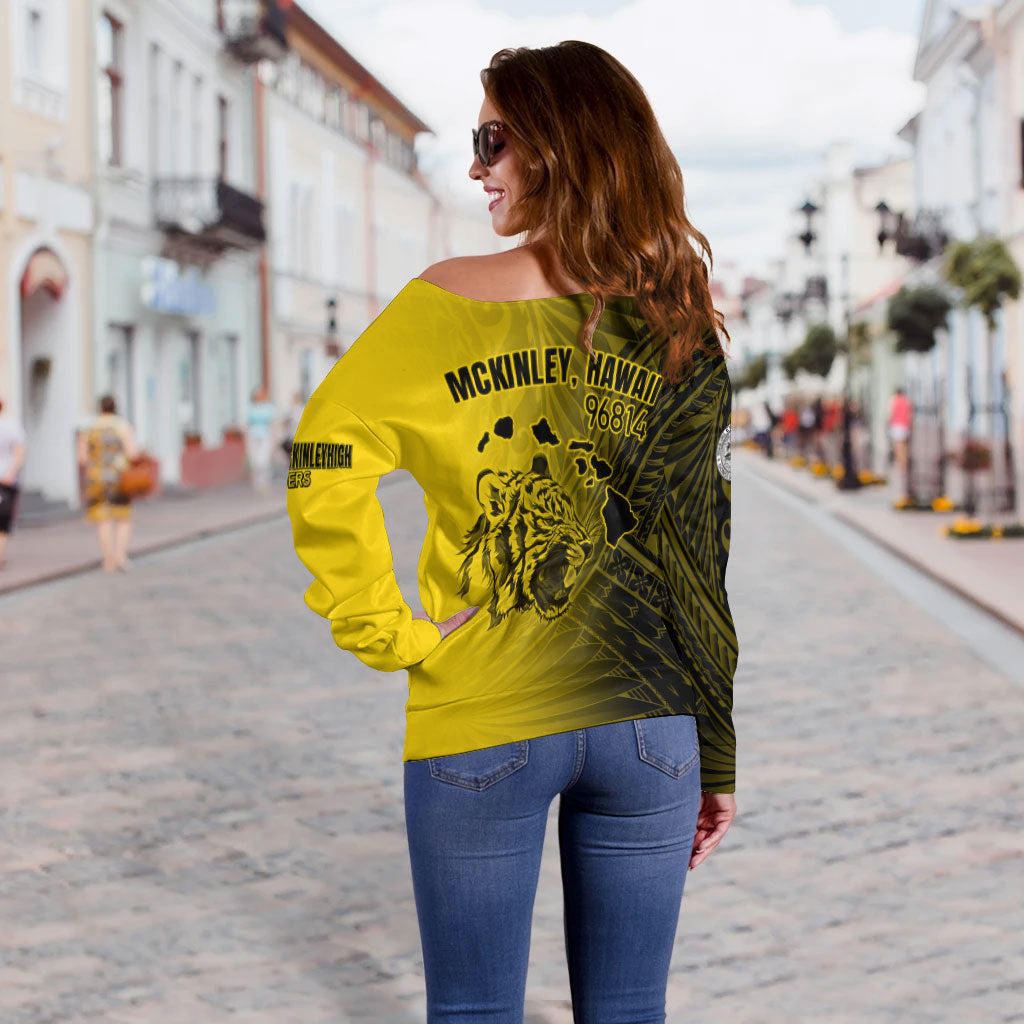 Hawaii McKinley High School Off Shoulder Sweatshirt - Tigers Mascot Hawaii Patterns