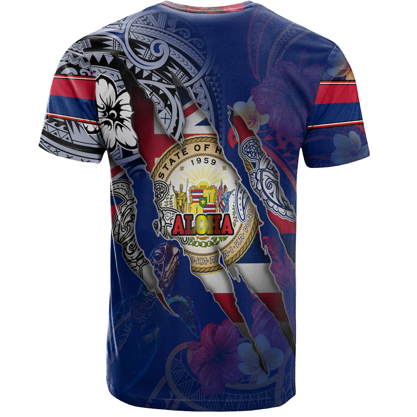 Hawaii T-Shirt Custom Hawaiian Blood Inside Me Polynesian Sleeve Tattoo Tropical Blue