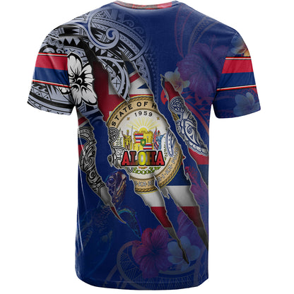 Hawaii T-Shirt Custom Hawaiian Blood Inside Me Polynesian Sleeve Tattoo Tropical Blue