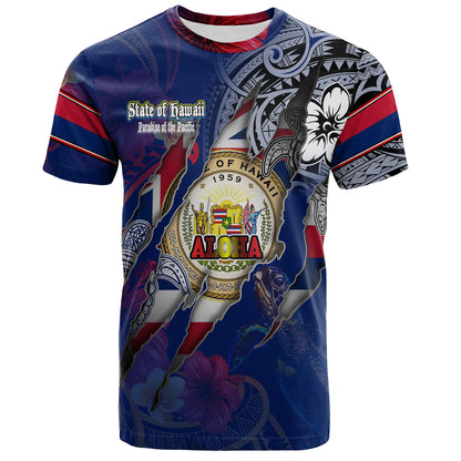 Hawaii T-Shirt Custom Hawaiian Blood Inside Me Polynesian Sleeve Tattoo Tropical Blue