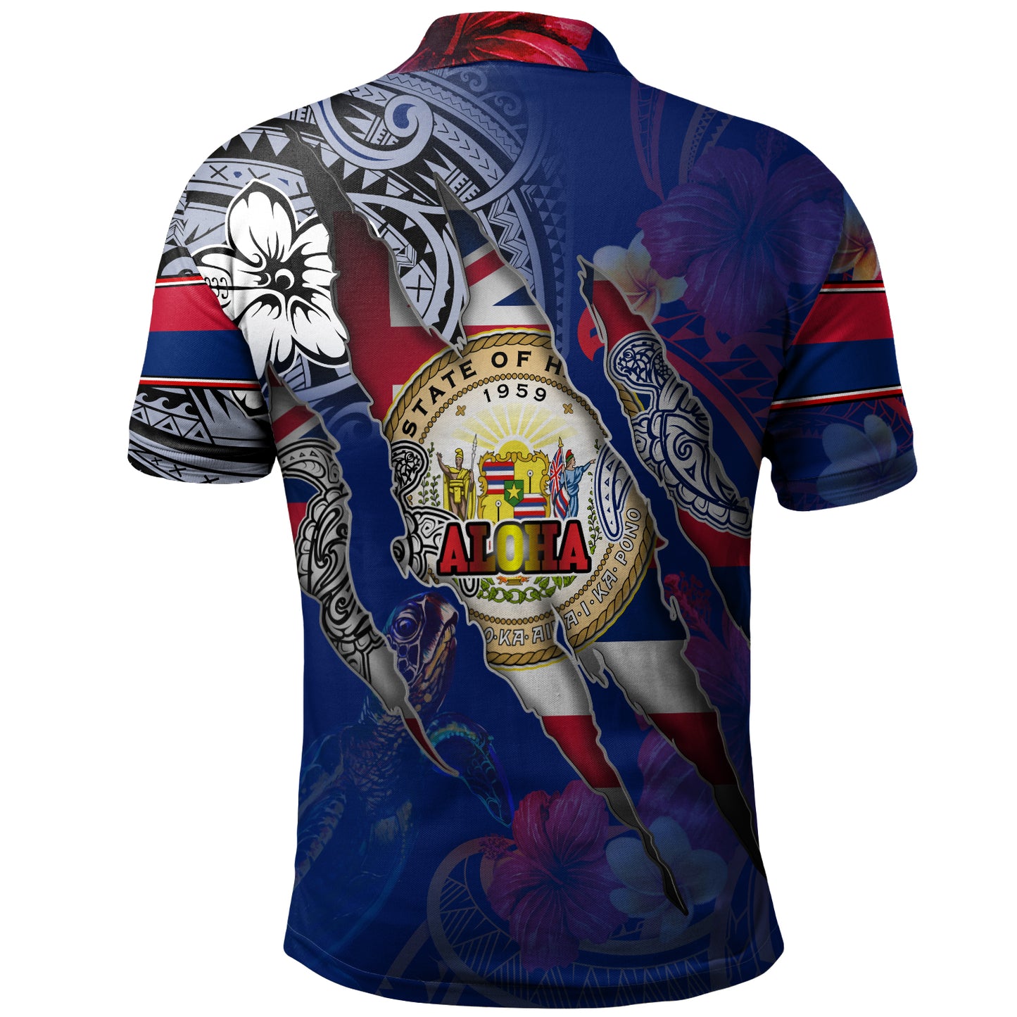 Hawaii Polo Shirt Custom Hawaiian Blood Inside Me Polynesian Sleeve Tattoo Tropical Blue