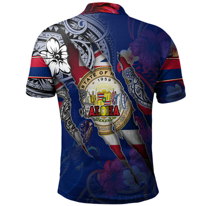Hawaii Polo Shirt Custom Hawaiian Blood Inside Me Polynesian Sleeve Tattoo Tropical Blue