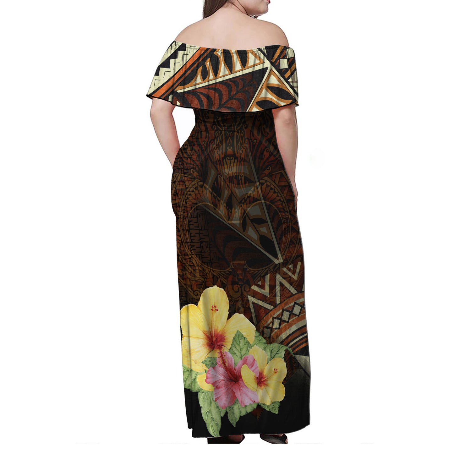 Hawaii Off Shoulder Long Dresses Ikaika Hawaiian With Hibiscus Flowers Retro Style