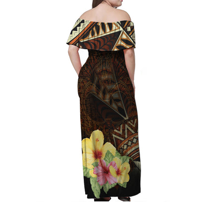 Hawaii Off Shoulder Long Dresses Ikaika Hawaiian With Hibiscus Flowers Retro Style