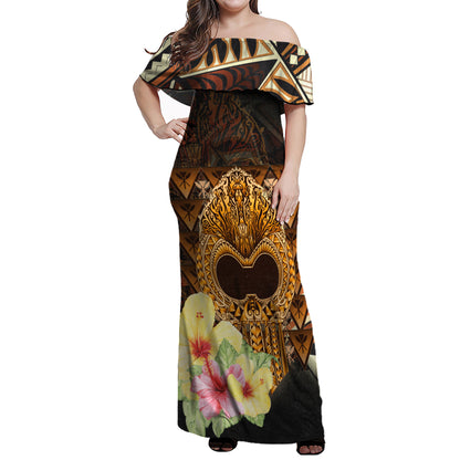 Hawaii Off Shoulder Long Dresses Ikaika Hawaiian With Hibiscus Flowers Retro Style