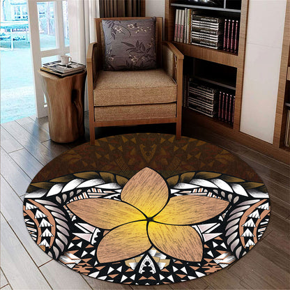 Hawaii Round Rug Hawaii Plumeria Polynesian Traditional Patterns Vintage Version
